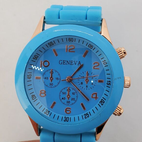 38MM Watch Women Blue Dial Blue Plastic Band Straps New Battery - Picture 1 of 13